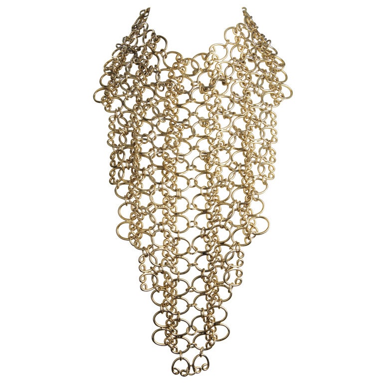 Iconic PAULINE TRIGERE Gilt Chainmaille Bibb Necklace