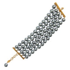 Vintage CHANEL  Silver Gray 5 Strand Pearl Bracelet