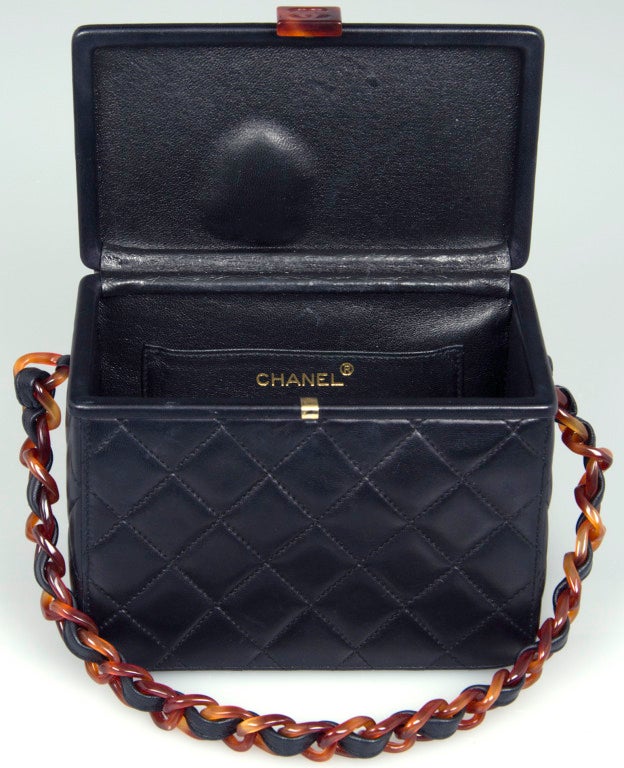 CHANEL Black Leather Box Bag In Excellent Condition In Chicago, IL