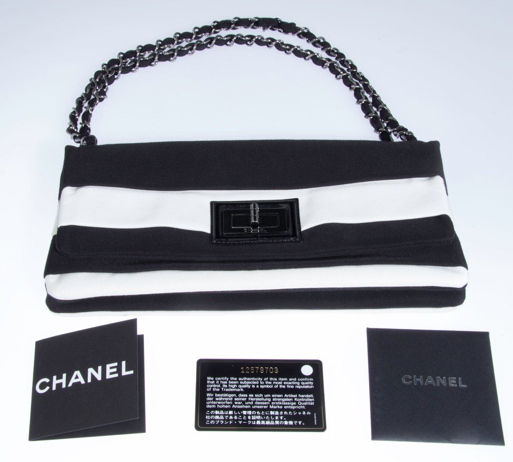 CHANEL Black and White  Grosgrain Classic Flap Bag 1