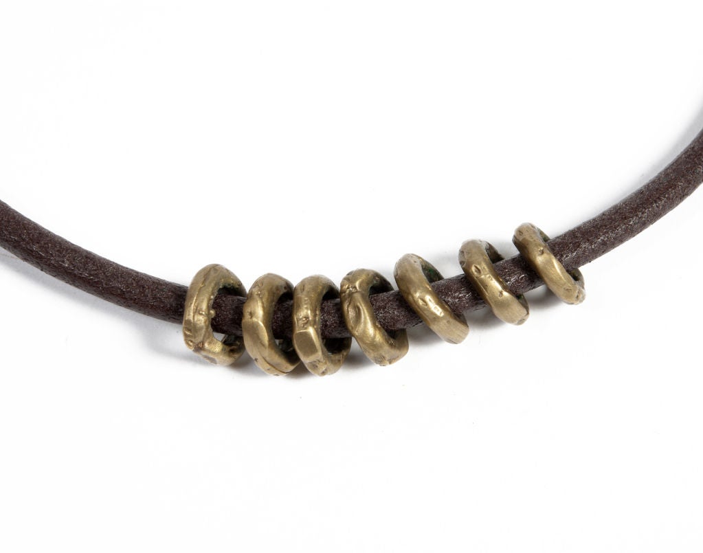 Handmade Leather Necklace or Bracelet with Textured Metal Rings