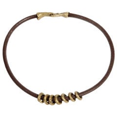 Handmade Leather Necklace or Bracelet with Textured Metal Rings