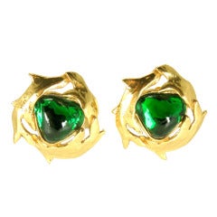 Yves St Laurent Gripoix Poured Glass Ear Clips