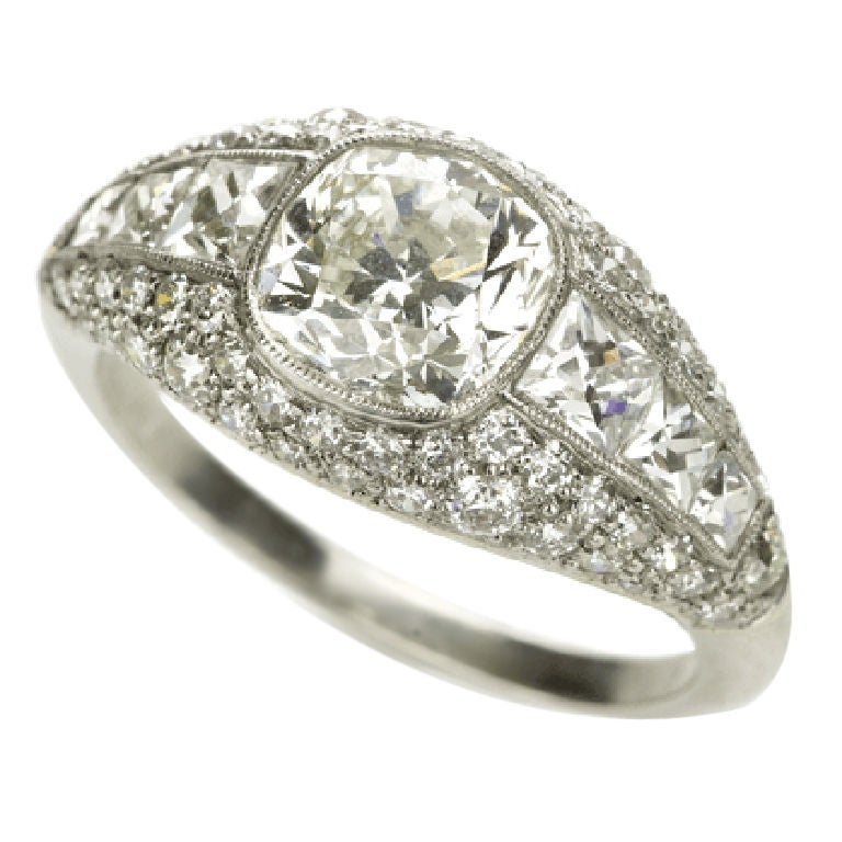 Cushion-cut Antique Diamond Bombé Ring For Sale