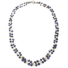 Natural Pearl and Sapphire Double-Strand Necklace
