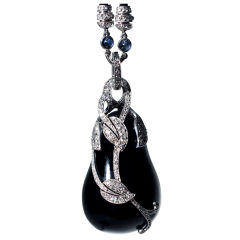 CARTIER Art Deco Onyx and Diamond "Aubergine" Pendant