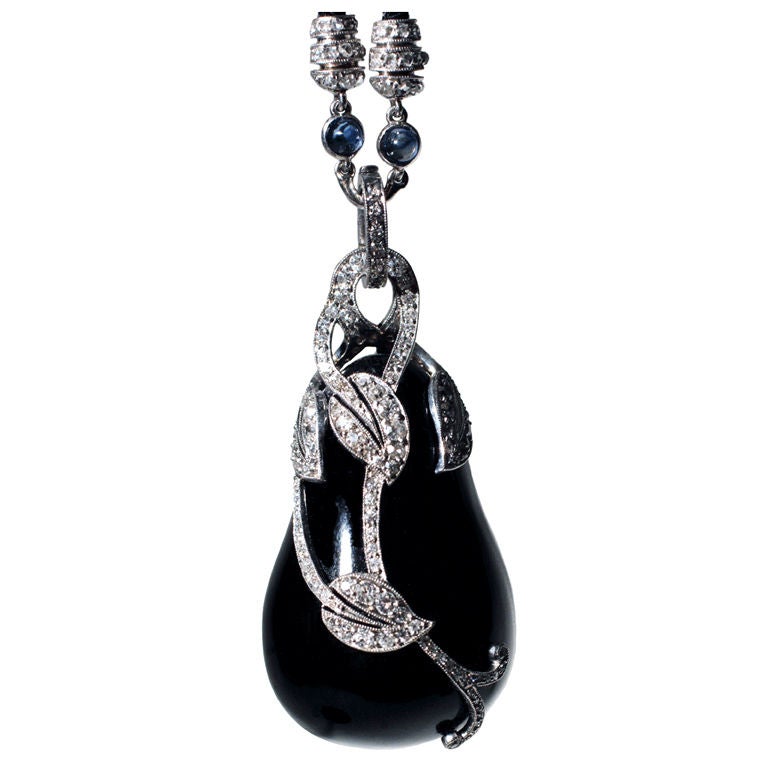 CARTIER Art Deco Onyx and Diamond "Aubergine" Pendant For Sale