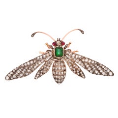 Victorian French FONTANA Emerald Diamond Wasp Pin