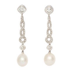 Edwardian Natural Oriental Pearl Diamond Drop Earrings