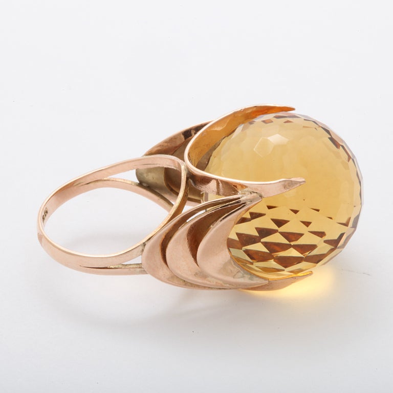 Retro 1960s Faceted Spherical Citrine Ring For Sale