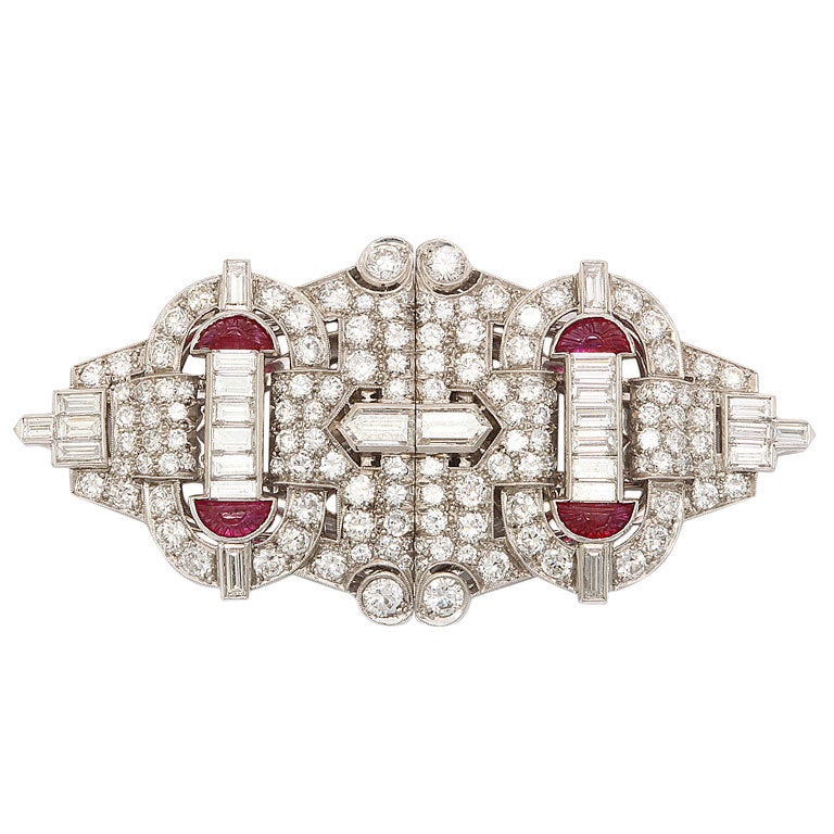 TIFFANY and CO. Ruby Diamond Double Clip/Brooch at 1stdibs