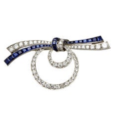 French Sapphire Diamond Bow & Ribbon Pin