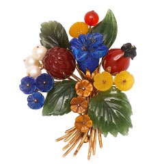 Austrian Hard Stone Carved Flowers Spray Brooch