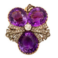 Antique Russian Amethyst Diamond Floral Brooch