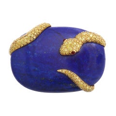 Lapis Lazuli Brooch with Yellow Diamond Snake