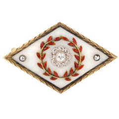 FABERGÉ Enamel Diamond Lozenge-shaped Brooch
