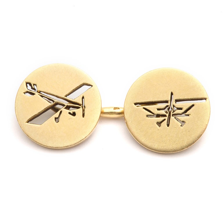 CARTIER Art Deco Airplane Gold Double Cufflinks