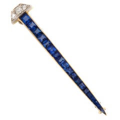 Vintage LACLOCHE Art Deco Sapphire and Diamond Good Luck Nail Brooch