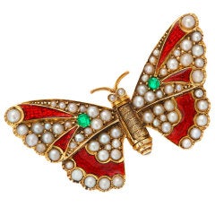 Antique Victorian Jeweled and  Enamel Butterfly Brooch