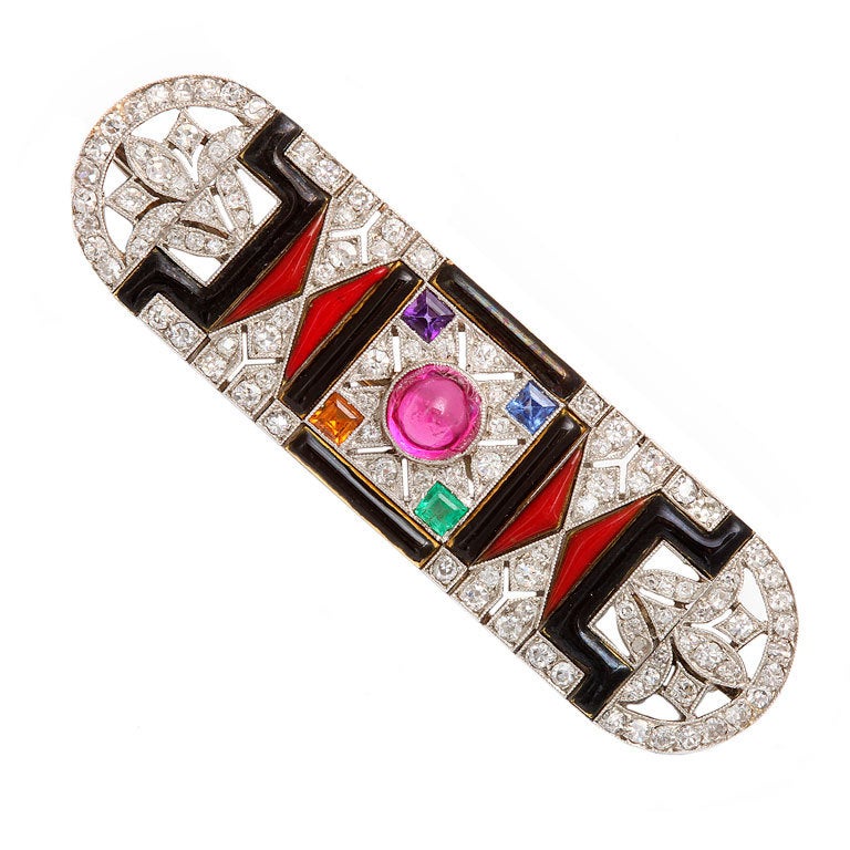 Egyptian Revival Art Deco Jeweled Brooch by Henri Picq For Sale