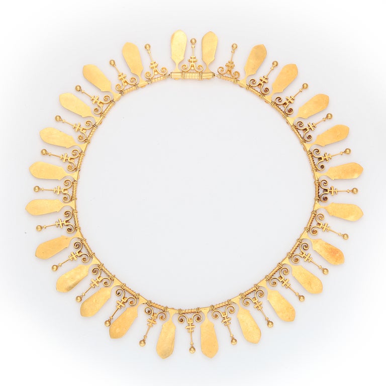 Victorian Eugène Fontenay Etruscan Revival Gold Fringe Antique Necklace For Sale