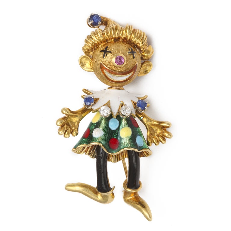 1940s Gold, Enamel and Gem-set Pumpkin Head Couple In Good Condition For Sale In New York, NY