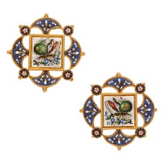Victorian Micromosaic Butterfly Clip Earrings