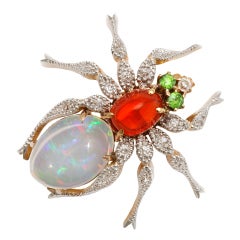 Antique Opal, Diamond, and Garnet Spider Pin