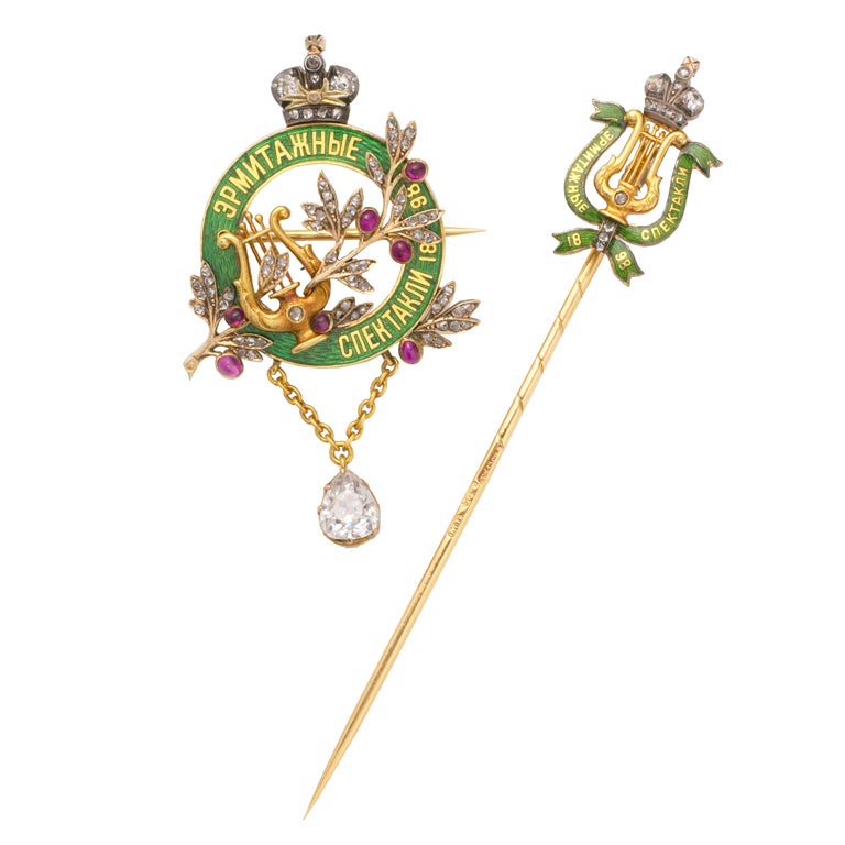 FABERGÉ Imperial Presentation Stickpin and Brooch For Sale