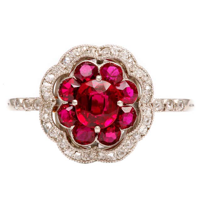Antique Ruby Flower Ring For Sale at 1stDibs