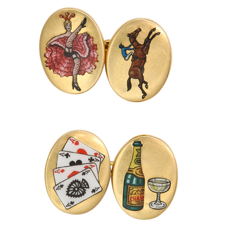 The Four Vices Gold Enamel Cufflinks