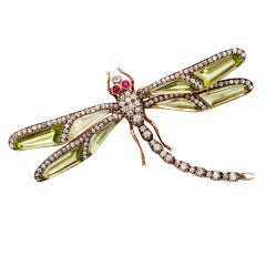 Antique Diamond and Peridot Dragonfly Pin