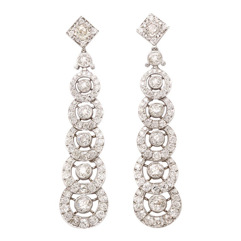 1920s French Diamond Drop Earrings For Sale