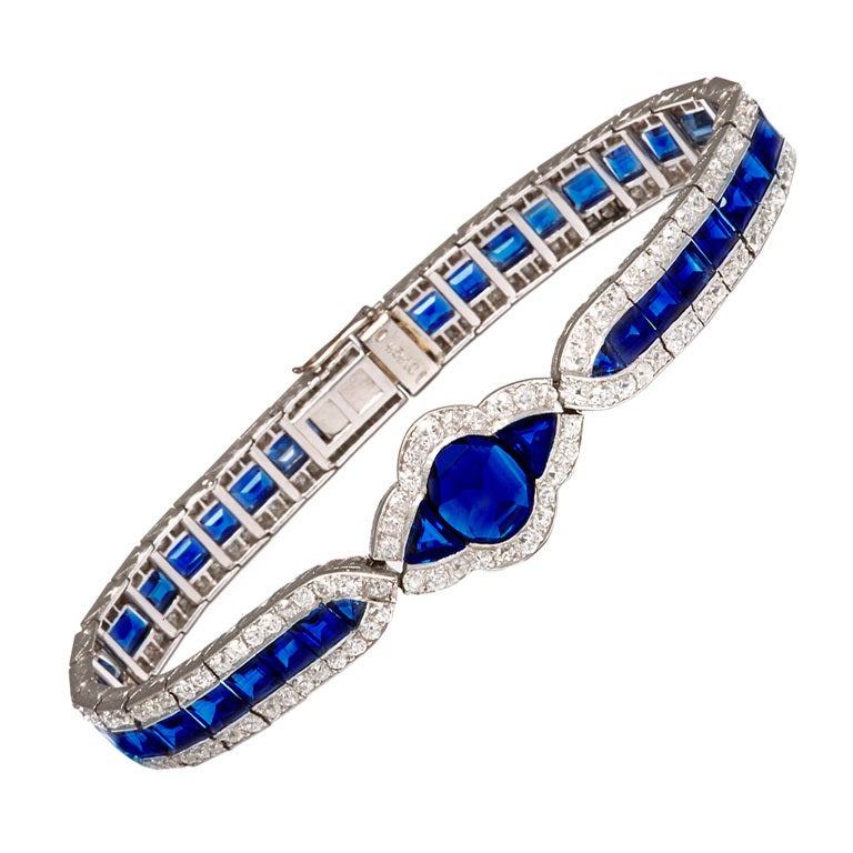 Art Deco Sapphire and Diamond Bracelet For Sale