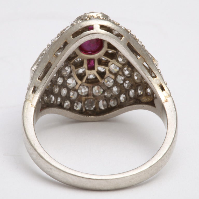 1920s Diamond and Ruby Bombé Ring In Excellent Condition For Sale In New York, NY