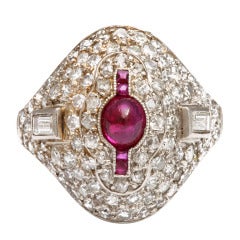 1920s Diamond and Ruby Bombé Ring