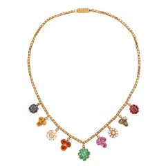 Victorian Gold Archaeological Revival Multi-Gem Necklace at 1stDibs