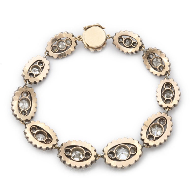 Georgian old-mine cut diamond lozenge bracelet, set in silver and gold.