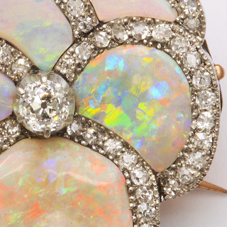 1920s Opal and Diamond Pansy Brooch at 1stDibs