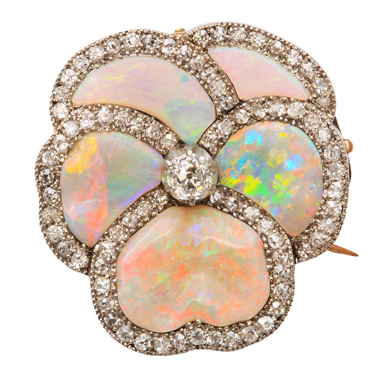1920s Opal and Diamond Pansy Brooch