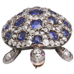 Antique Sapphire Diamond Turtle Brooch