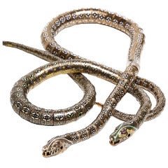 Magnificent Rare 1840s Swiss Enamel Gold Articulated Snake Necklaces