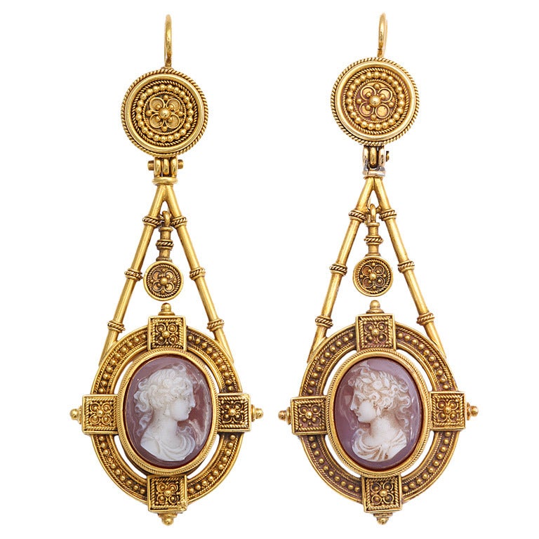 Victorian Roman Revival Cameo Earrings