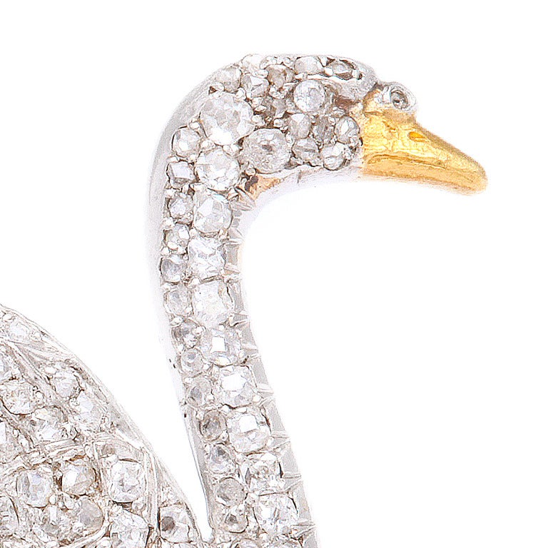 Art Deco 1920s Diamond Swan Brooch For Sale