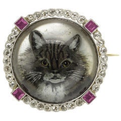 Gem-set Reverse Crystal Cat Brooch
