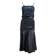 1983 CHANEL jet black silk dress with pintucking and sequins 9