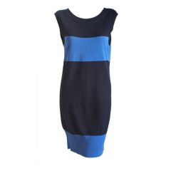 1980's ISSEY MIYAKE black and bright blue knit summer dress