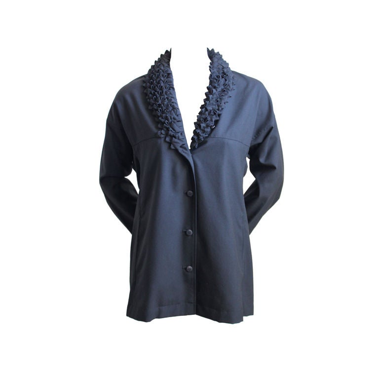 ISSEY MIYAKE black wool & cashmere jacket with origamic collar