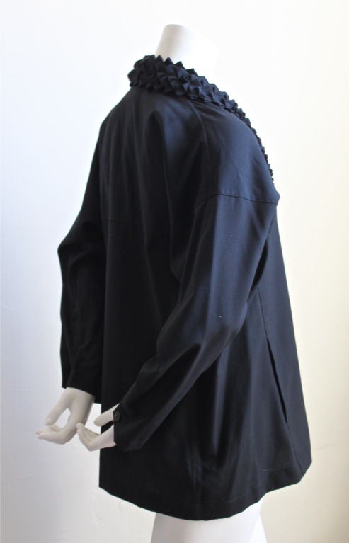Black ISSEY MIYAKE black wool & cashmere jacket with origamic collar