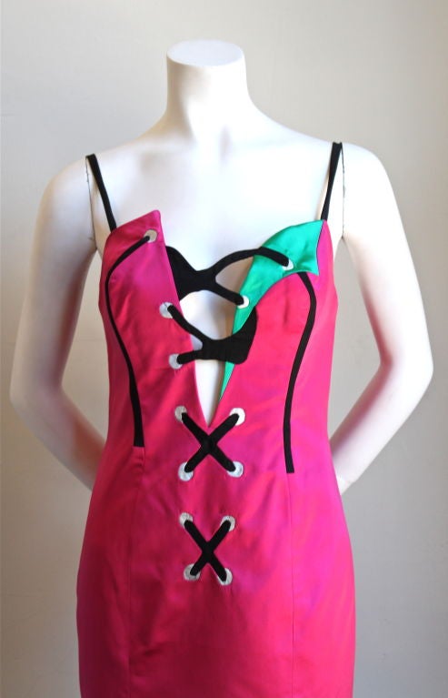 very rare CHRISTIAN FRANCIS ROTH satin 'lace up' dress